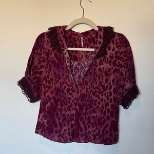FREE PEOPLE- My Love Printed Blouse, Burgundy, medium